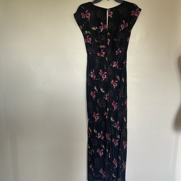 Madewell Belinda Pink Black Floral Midi Dress V-Neck Flutter Sleeves Size 00 - Picture 10 of 12